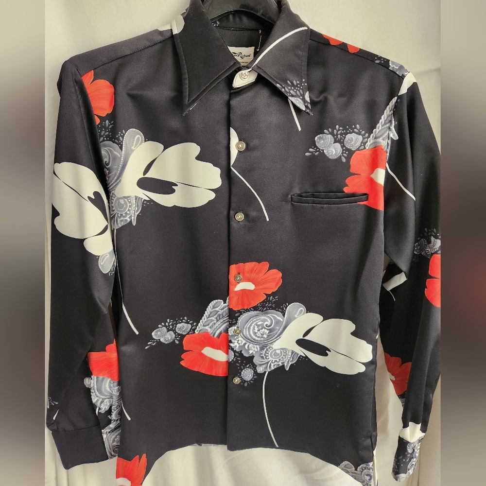 Tori Richard Dramatic Black and Red Floral Men's Long Sleeve Hawaiian Shirt